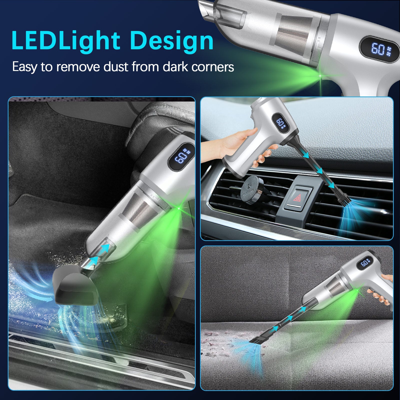 2-in-1 Cordless Handheld Vacuum & Air Duster - 12000Pa Suction, 70000 RPM, LED Light, USB-C V888-ELOSUNG35816
