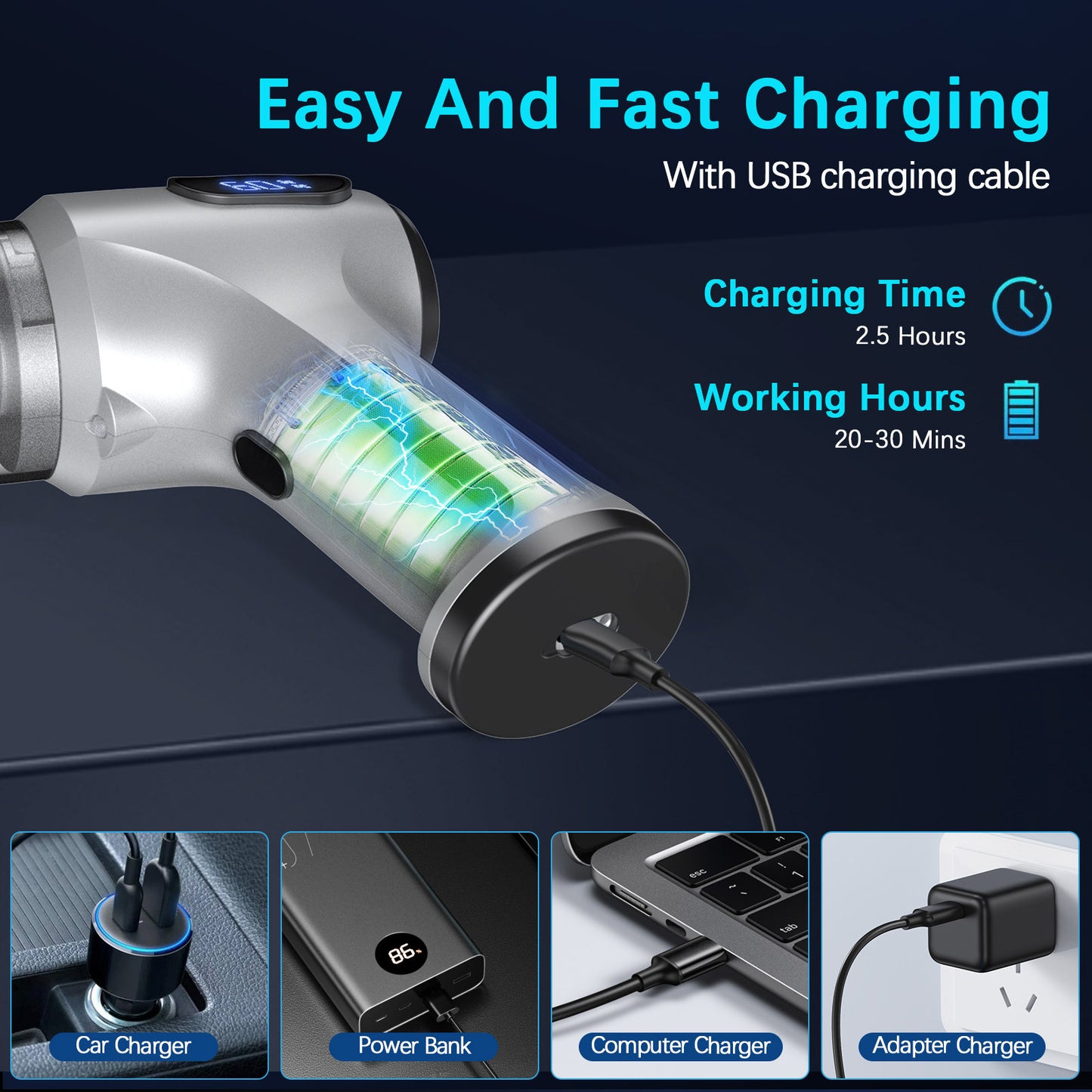 2-in-1 Cordless Handheld Vacuum & Air Duster - 12000Pa Suction, 70000 RPM, LED Light, USB-C V888-ELOSUNG35816