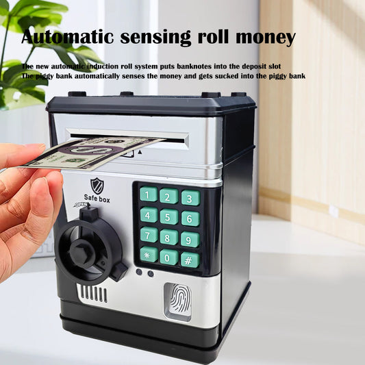 Electronic Piggy Bank Safe Box for Kids - Automatic Bill & Coin Bank with Password Protection, Music & V888-ELOSUNG35819