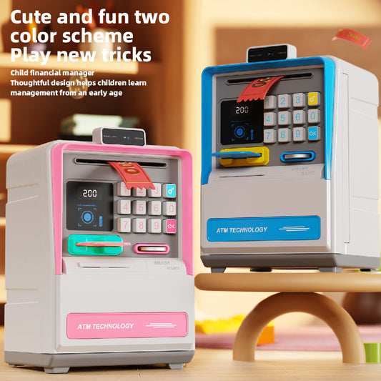 Kids Electronic ATM Piggy Bank with Simulated Facial Recognition & Password - Auto Roll-in Banknote & Coin V888-ELOSUNG35825