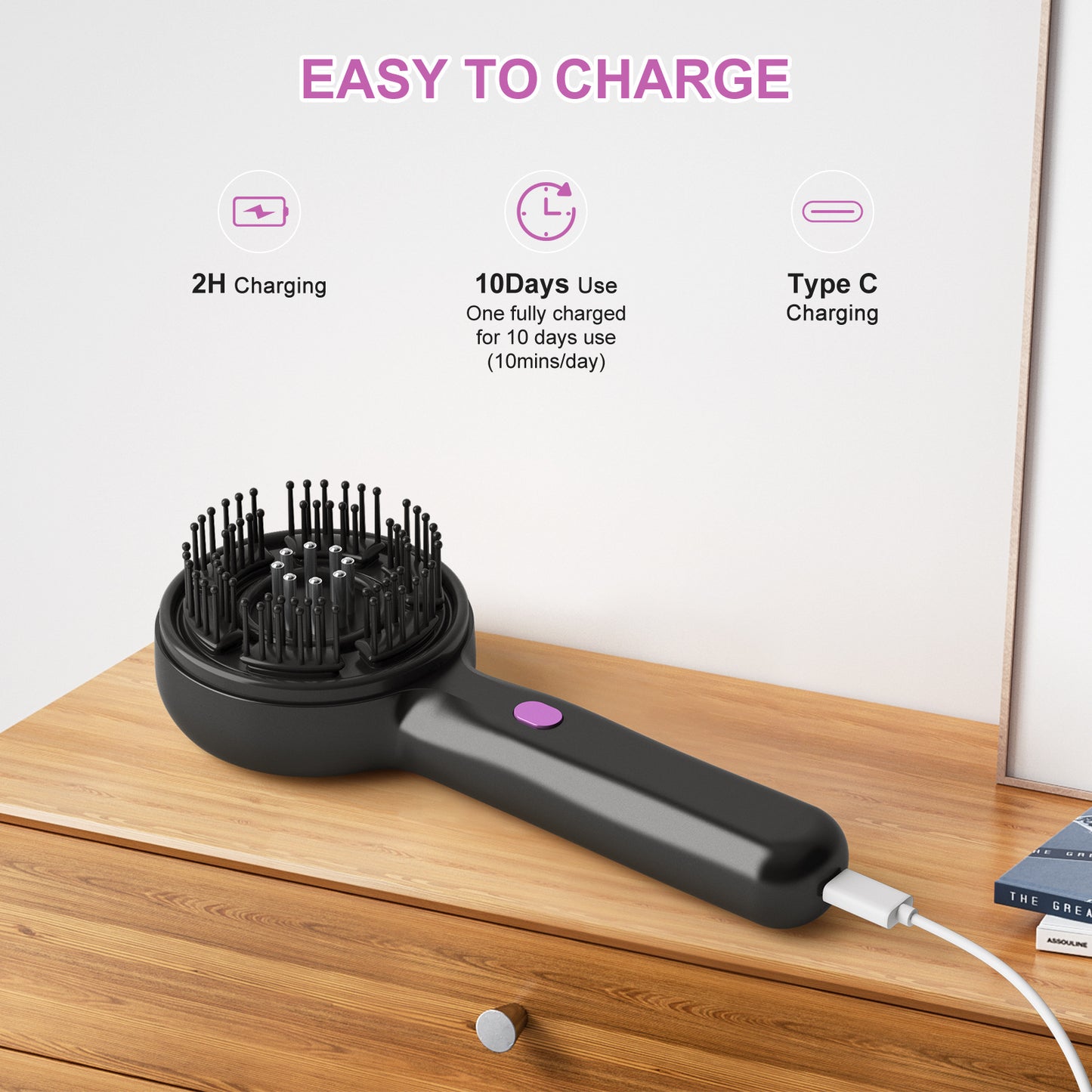 Electric Scalp Massager & Essential Oil Applicator Brush - 360 Kneading, 3 Modes, USB-C Rechargeable(black) V888-ELOSUNG35828