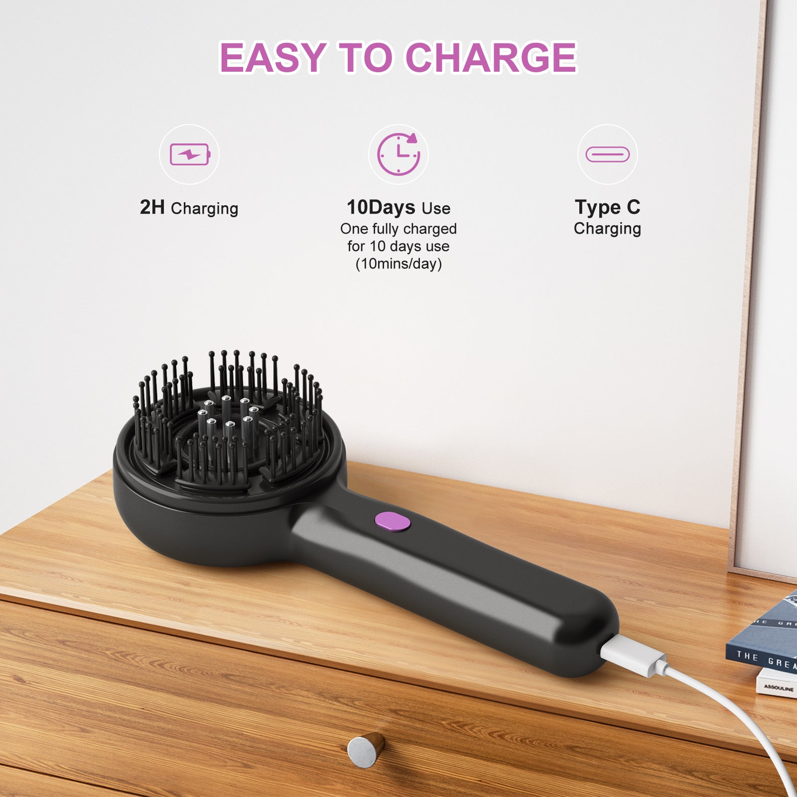 Electric Scalp Massager & Essential Oil Applicator Brush - 360 Kneading, 3 Modes, USB-C Rechargeable(black) V888-ELOSUNG35828