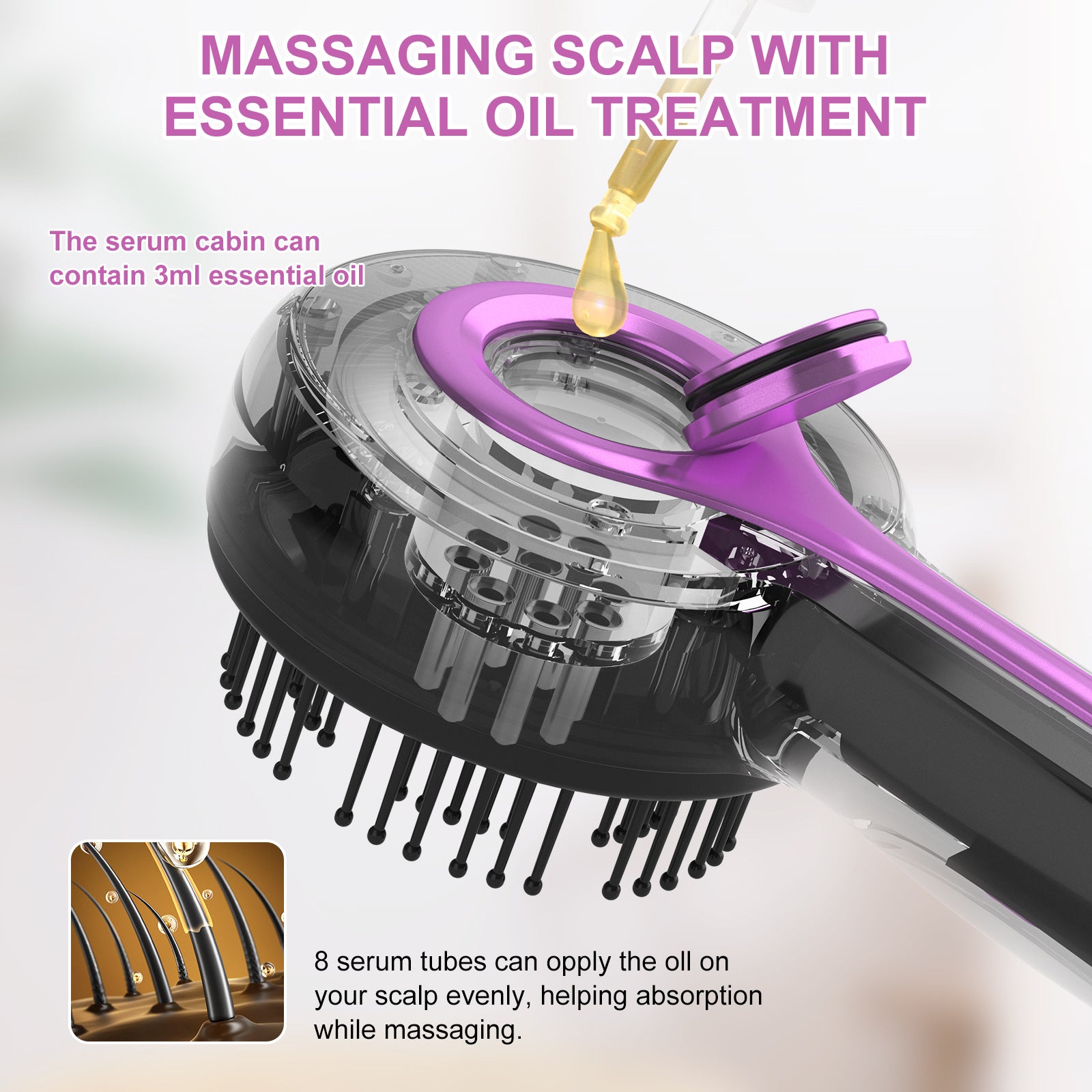 Electric Scalp Massager & Essential Oil Applicator Brush - 360 Kneading, 3 Modes, USB-C Rechargeable(red) V888-ELOSUNG35829
