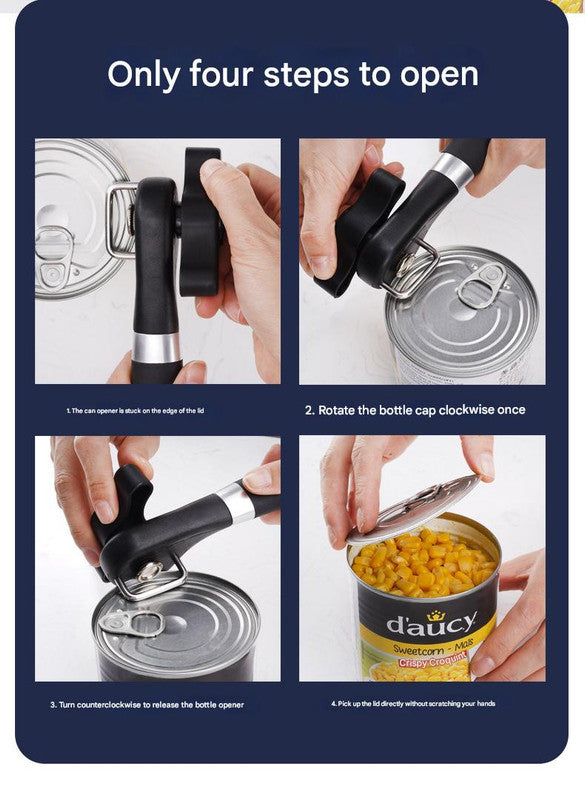 2pc Multifunctional Safe-Cut Can Opener - Smooth Edge, Ergonomic Handle(black) V888-ELOSUNG35832