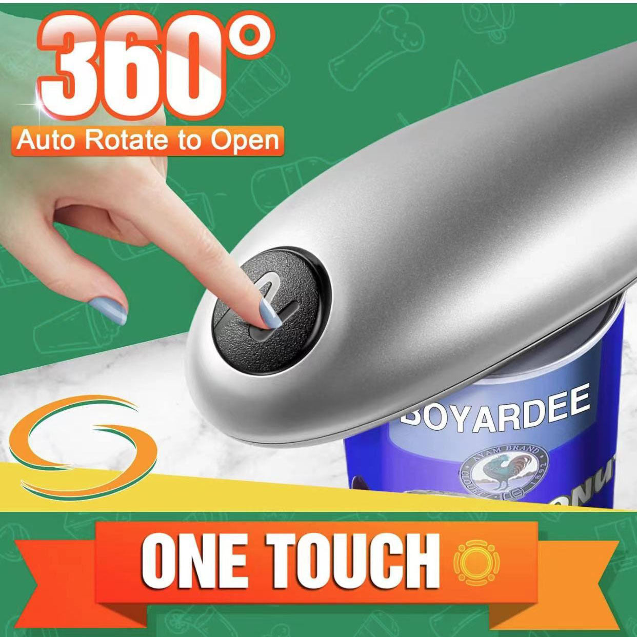 2pc One-Touch Electric Can Opener - Automatic Hands-Free Operation with Safety Smooth Edge(silver) V888-ELOSUNG35833