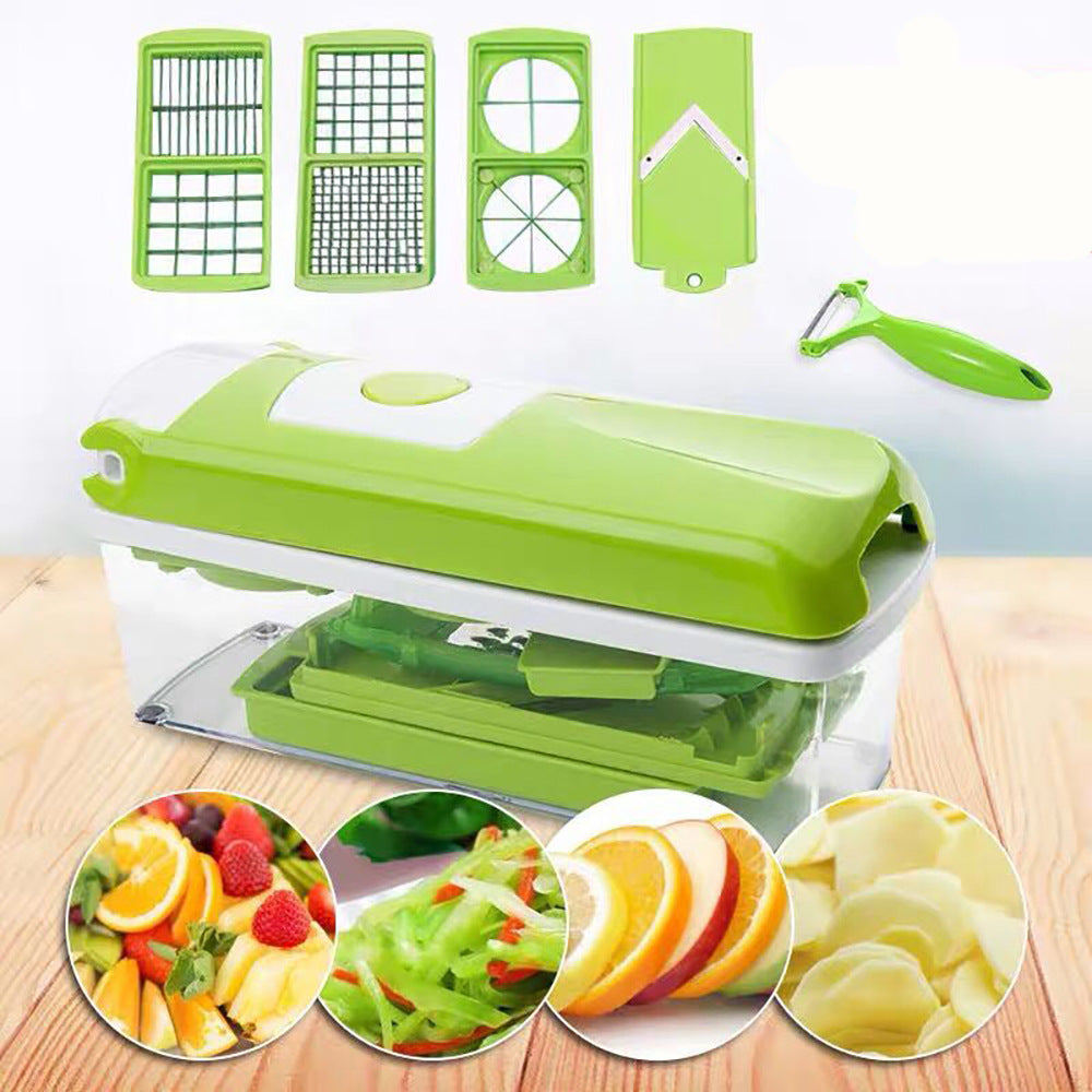 Multi-Functional Vegetable Chopper & Slicer Set - Dicer, Grater with Food Container & Peeler(green) V888-ELOSUNG35837