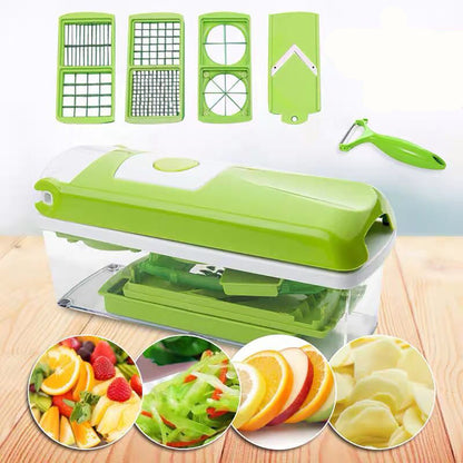 Multi-Functional Vegetable Chopper & Slicer Set - Dicer, Grater with Food Container & Peeler(green) V888-ELOSUNG35837