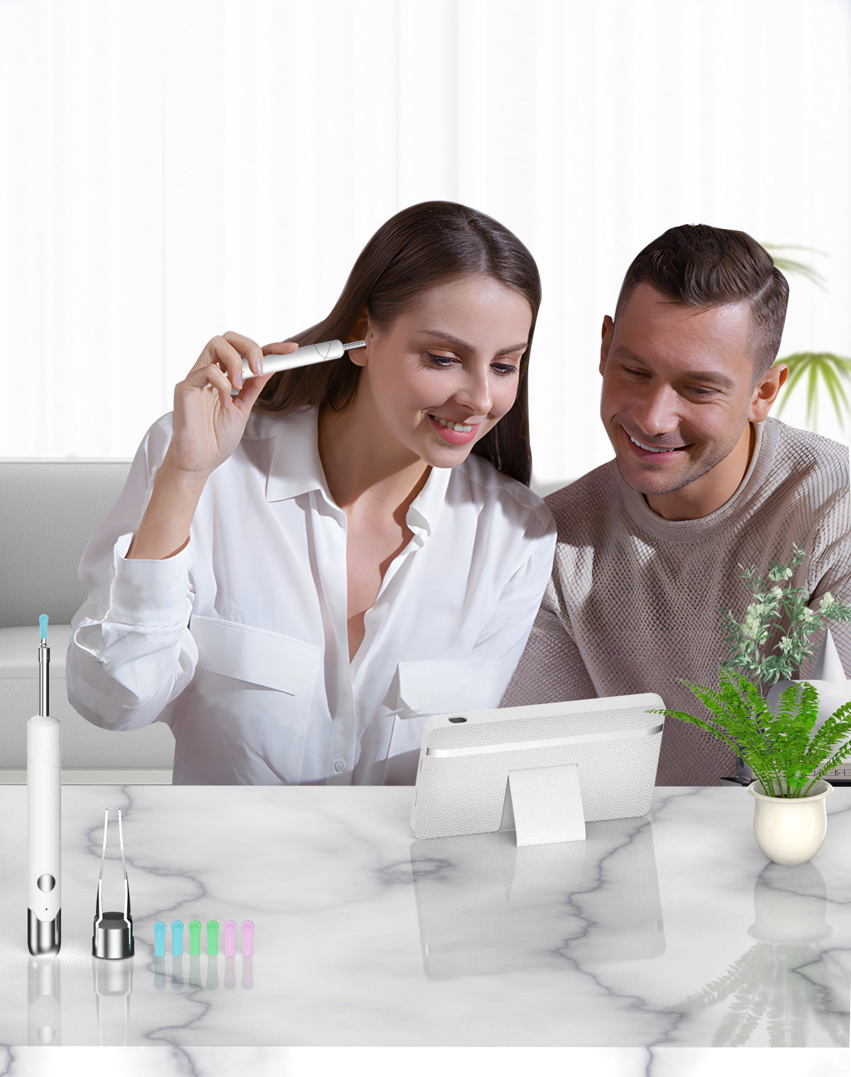 All-in-One Wireless Visual Ear Cleaner Kit with 4.3" IPS Display Screen(white) V888-ELOSUNG35839