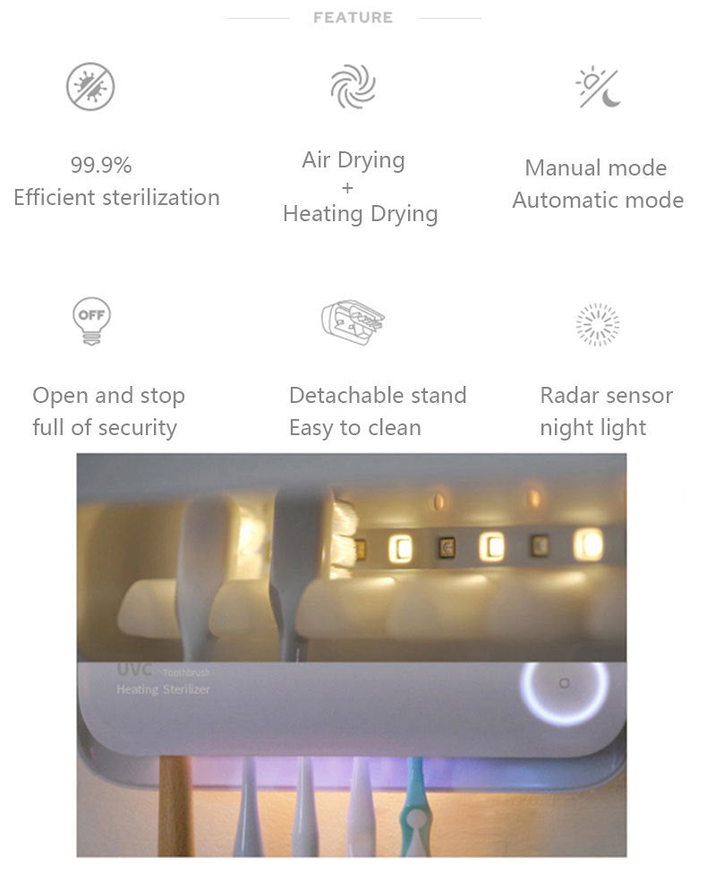 Smart UVC Toothbrush Sterilizer & Holder with Heat Drying, Radar Sensor Night Light(white) V888-ELOSUNG35840