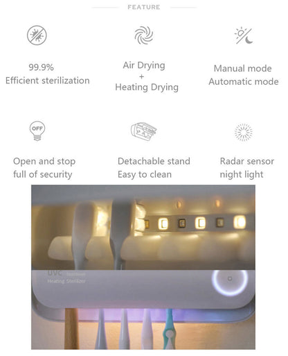 Smart UVC Toothbrush Sterilizer & Holder with Heat Drying, Radar Sensor Night Light(white) V888-ELOSUNG35840