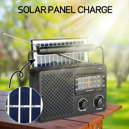 Portable Solar Powered 3-Band AM/FM/SW Radio with Bluetooth Speaker & Multiple Charging Options(black) V888-ELOSUNG35842