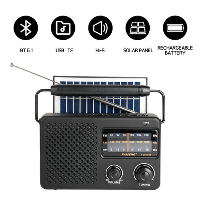 Portable Solar Powered 3-Band AM/FM/SW Radio with Bluetooth Speaker & Multiple Charging Options(black) V888-ELOSUNG35842
