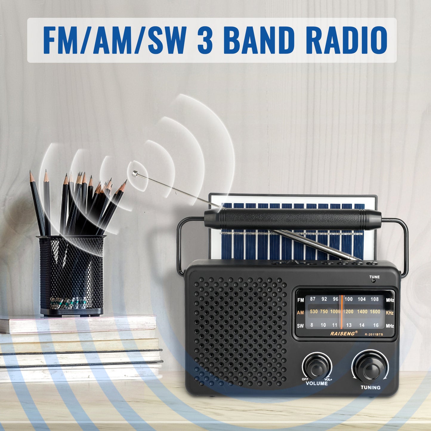 Portable Solar Powered 3-Band AM/FM/SW Radio with Bluetooth Speaker & Multiple Charging Options(black) V888-ELOSUNG35842