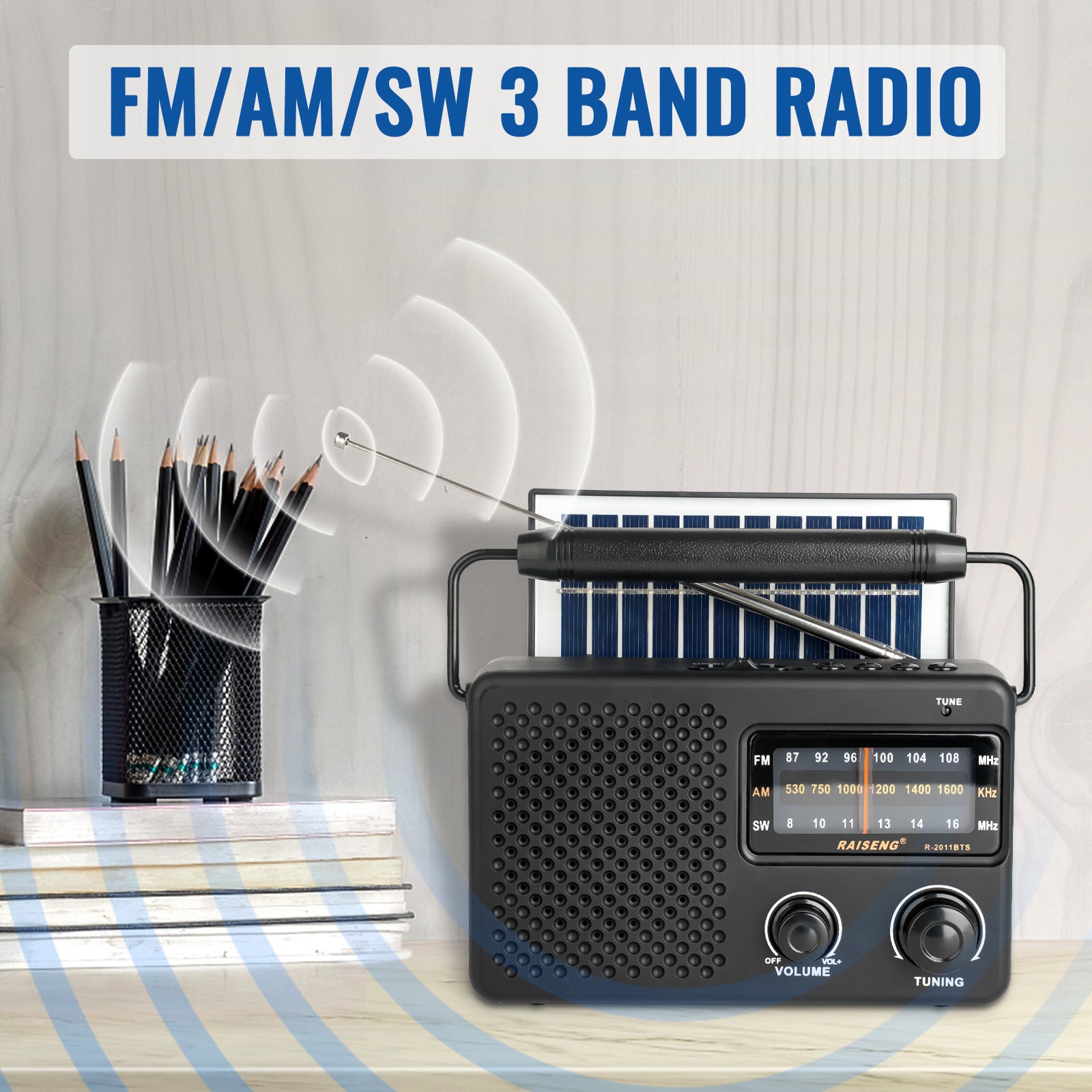 Portable Solar Powered 3-Band AM/FM/SW Radio with Bluetooth Speaker & Multiple Charging Options(black) V888-ELOSUNG35842