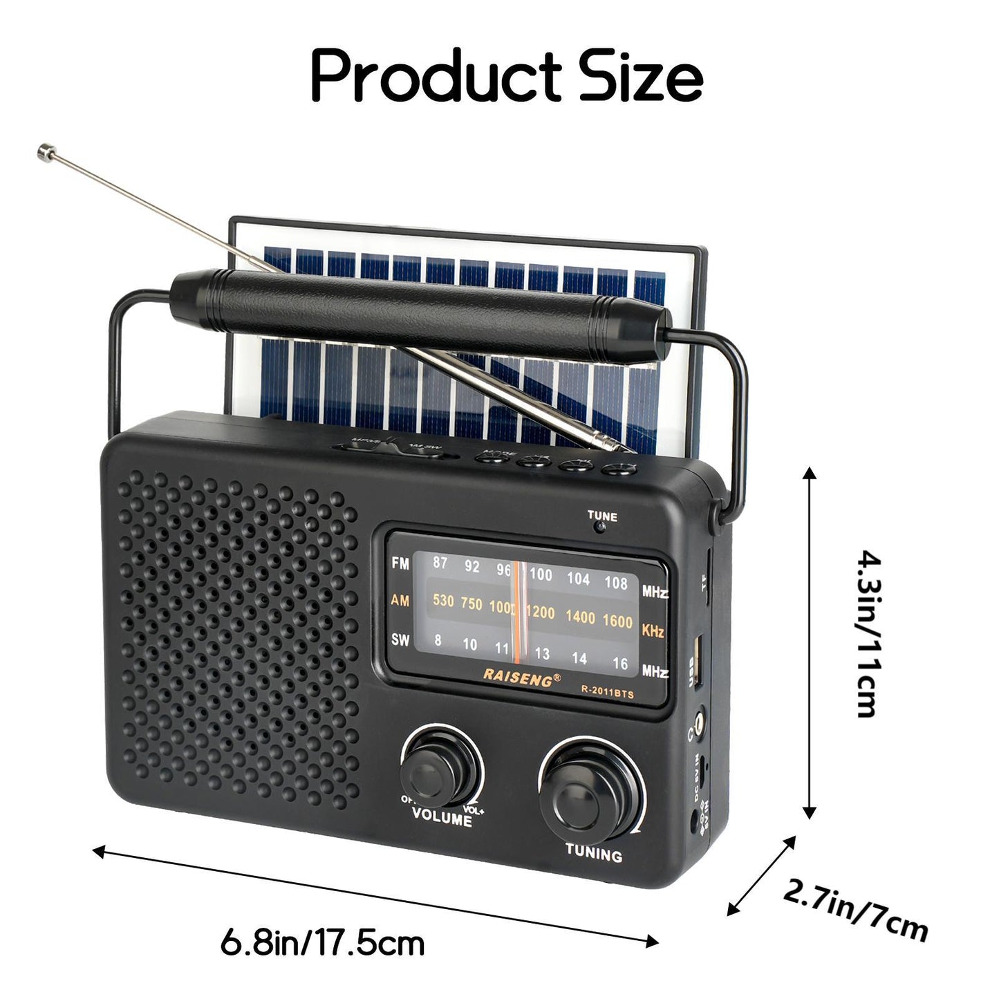 Portable Solar Powered 3-Band AM/FM/SW Radio with Bluetooth Speaker & Multiple Charging Options(black) V888-ELOSUNG35842