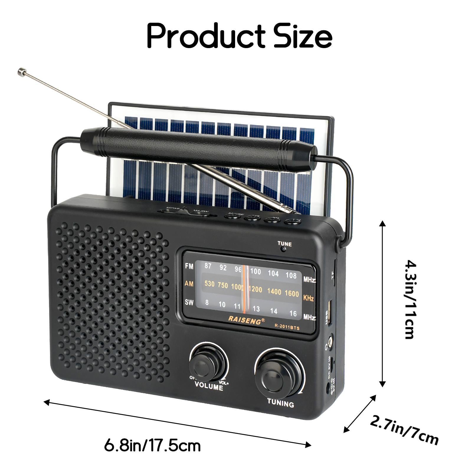 Portable Solar Powered 3-Band AM/FM/SW Radio with Bluetooth Speaker & Multiple Charging Options(black) V888-ELOSUNG35842