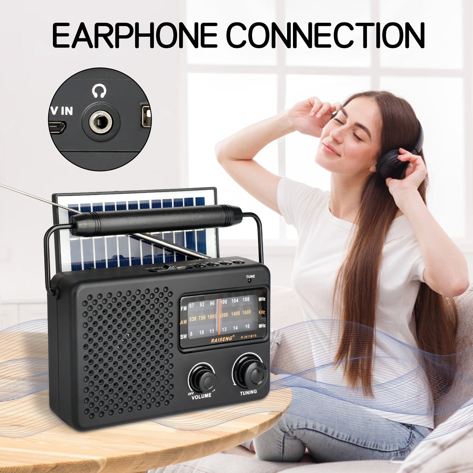 Portable Solar Powered 3-Band AM/FM/SW Radio with Bluetooth Speaker & Multiple Charging Options(black) V888-ELOSUNG35842