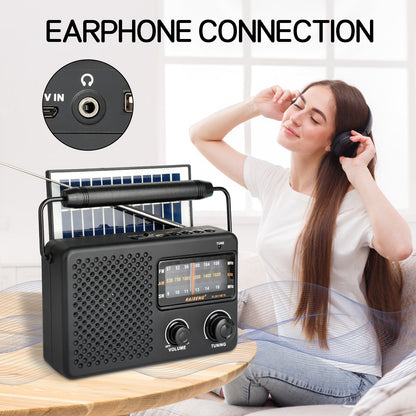 Portable Solar Powered 3-Band AM/FM/SW Radio with Bluetooth Speaker & Multiple Charging Options(black) V888-ELOSUNG35842
