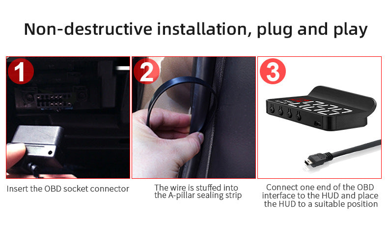 Compact OBD2 Car Head-Up Display (HUD) - Digital Speedometer with 5 Alarm Functions & Adaptive V888-ELOSUNG35849