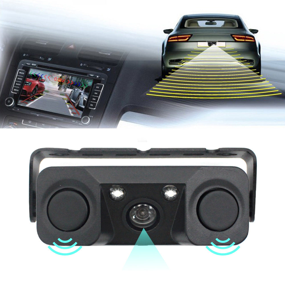 3-in-1 Car Reversing Camera & Parking Sensor System with Monitor - License Plate Frame Mount, Waterproof & V888-ELOSUNG35856