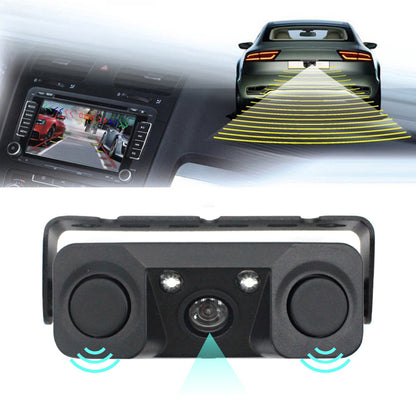 3-in-1 Car Reversing Camera & Parking Sensor System with Monitor - License Plate Frame Mount, Waterproof & V888-ELOSUNG35856