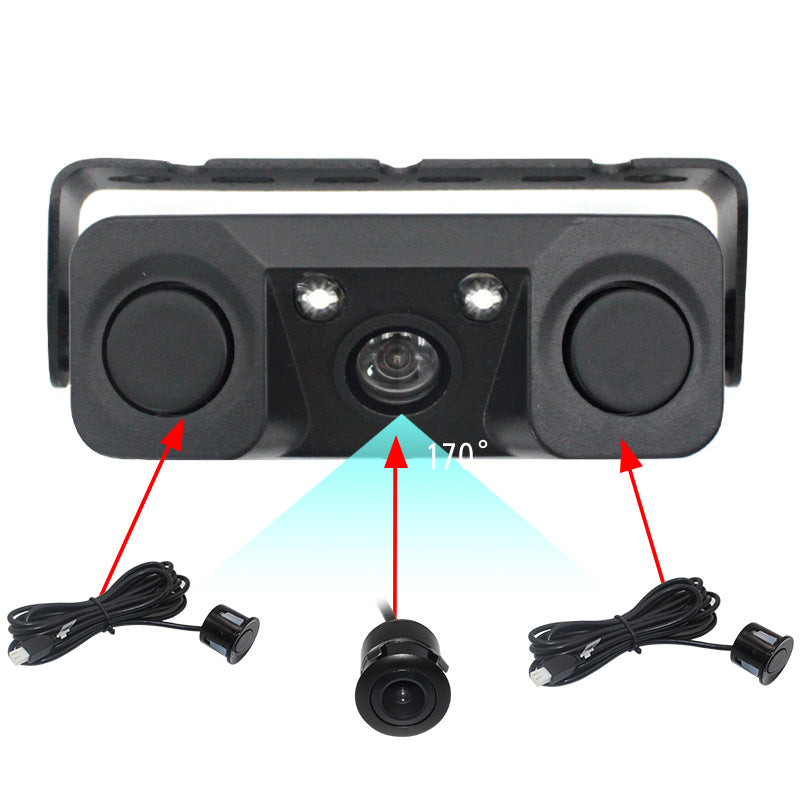 3-in-1 Car Reversing Camera & Parking Sensor System with Monitor - License Plate Frame Mount, Waterproof & V888-ELOSUNG35856