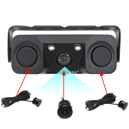 3-in-1 Car Reversing Camera & Parking Sensor System with Monitor - License Plate Frame Mount, Waterproof & V888-ELOSUNG35856