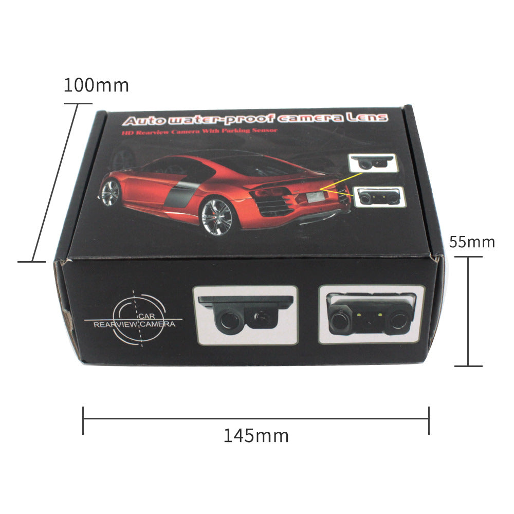 3-in-1 Car Reversing Camera & Parking Sensor System with Monitor - License Plate Frame Mount, Waterproof & V888-ELOSUNG35856