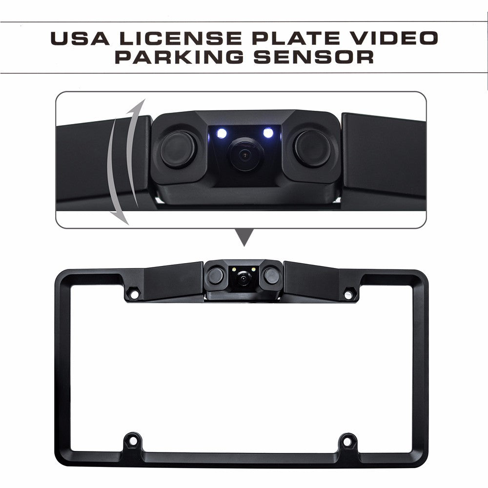 3-in-1 Car Reversing Camera & Parking Sensor System with Monitor - License Plate Frame Mount, Waterproof & V888-ELOSUNG35856