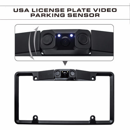 3-in-1 Car Reversing Camera & Parking Sensor System with Monitor - License Plate Frame Mount, Waterproof & V888-ELOSUNG35856