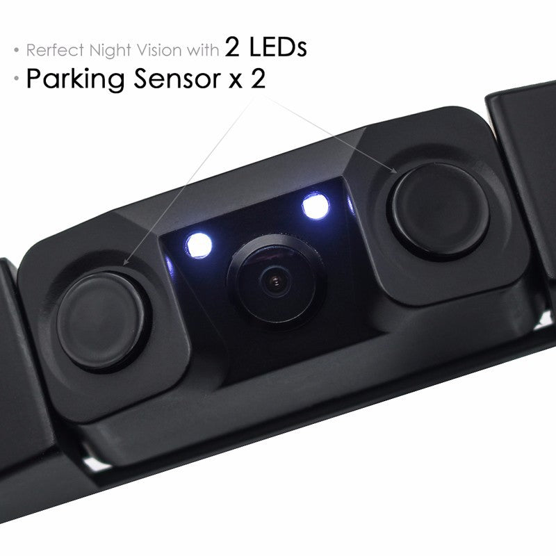 3-in-1 Car Reversing Camera & Parking Sensor System with Monitor - License Plate Frame Mount, Waterproof & V888-ELOSUNG35856