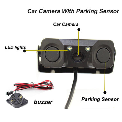 3-in-1 Car Reversing Camera & Parking Sensor System with Monitor - License Plate Frame Mount, Waterproof & V888-ELOSUNG35856