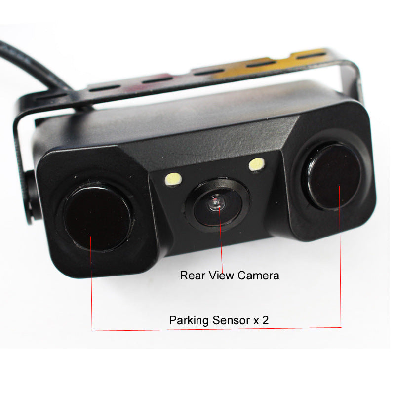 3-in-1 Car Reversing Camera & Parking Sensor System with Monitor - License Plate Frame Mount, Waterproof & V888-ELOSUNG35856