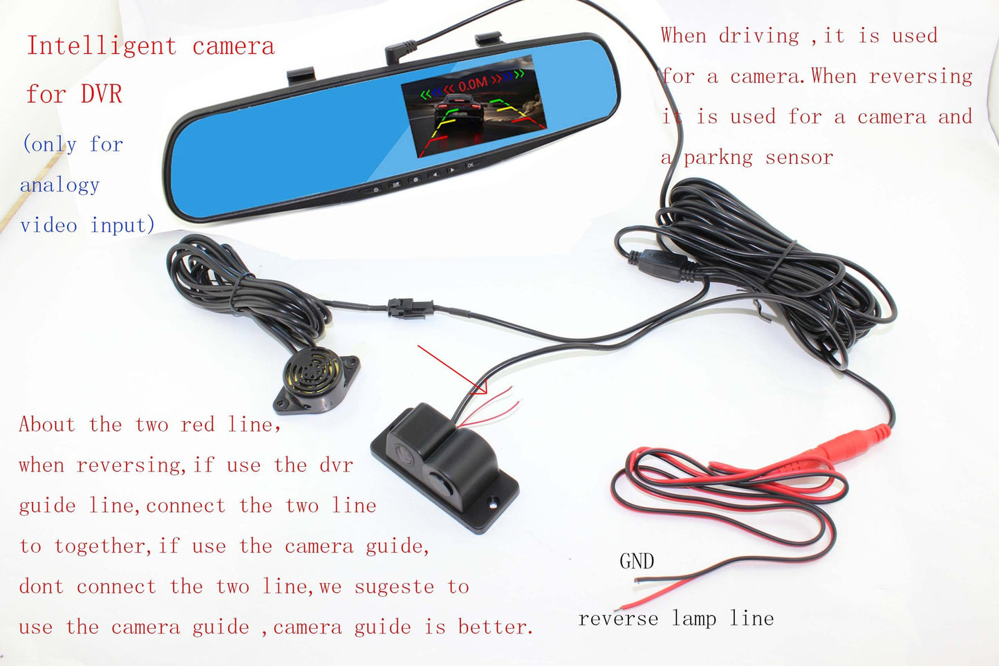 3-in-1 Car Reversing Camera & Parking Sensor System with Monitor - License Plate Frame Mount, Waterproof & V888-ELOSUNG35856