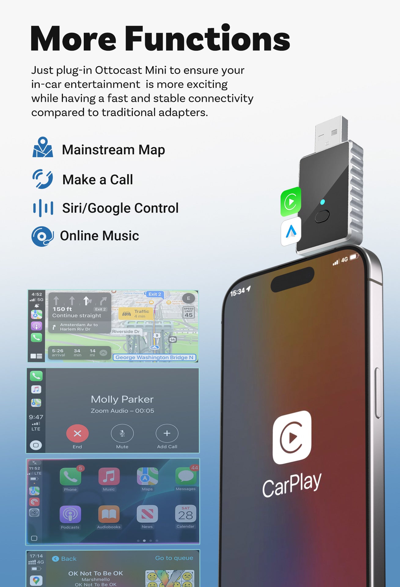 Mini 2-in-1 Wireless CarPlay & Android Auto Adapter - 5GHz WiFi 6, Bluetooth 5.4, Plug & Play Dongle(black) V888-ELOSUNG35857