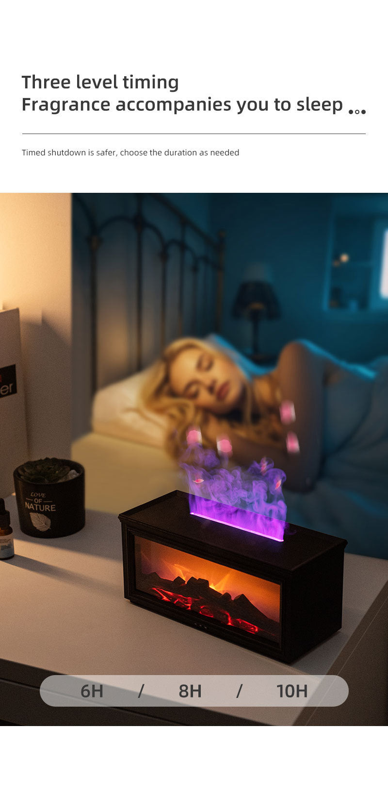 Fireplace Flame Effect Aroma Diffuser & Humidifier with 7-Colour Light, Timer & Remote Control(Dark Wood V888-ELOSUNG35860