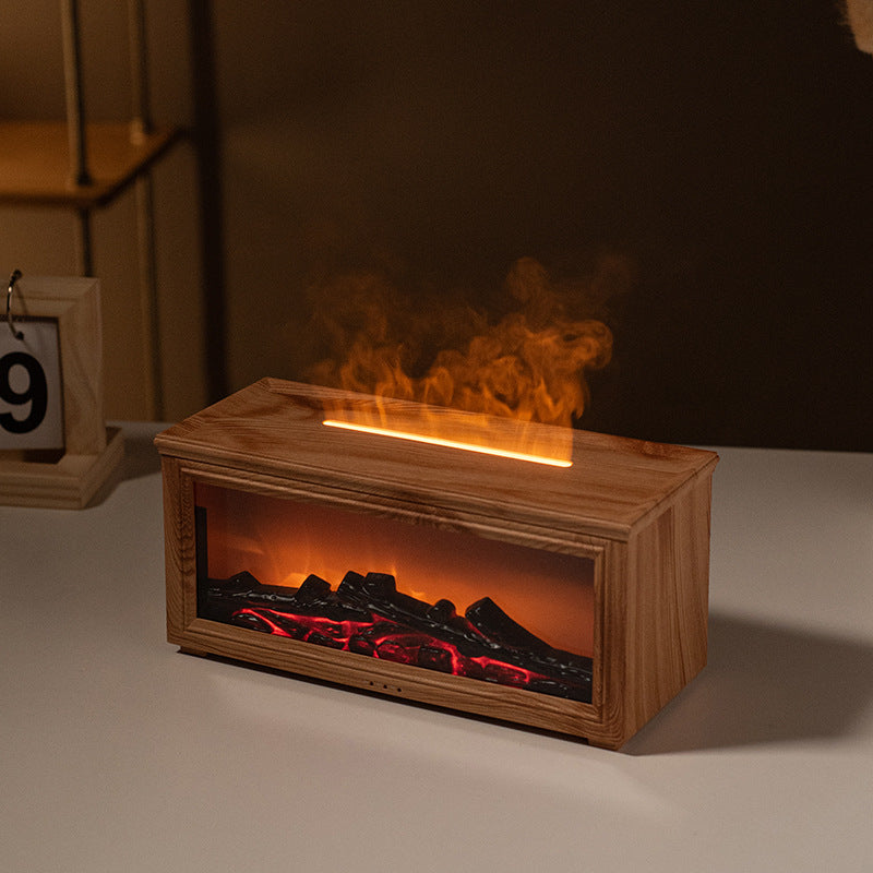 Fireplace Flame Effect Aroma Diffuser & Humidifier with 7-Colour Light, Timer & Remote Control(Light Wood V888-ELOSUNG35861