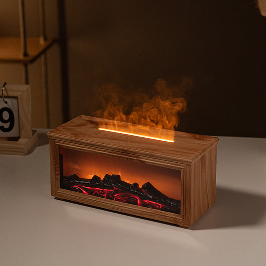 Fireplace Flame Effect Aroma Diffuser & Humidifier with 7-Colour Light, Timer & Remote Control(Light Wood V888-ELOSUNG35861