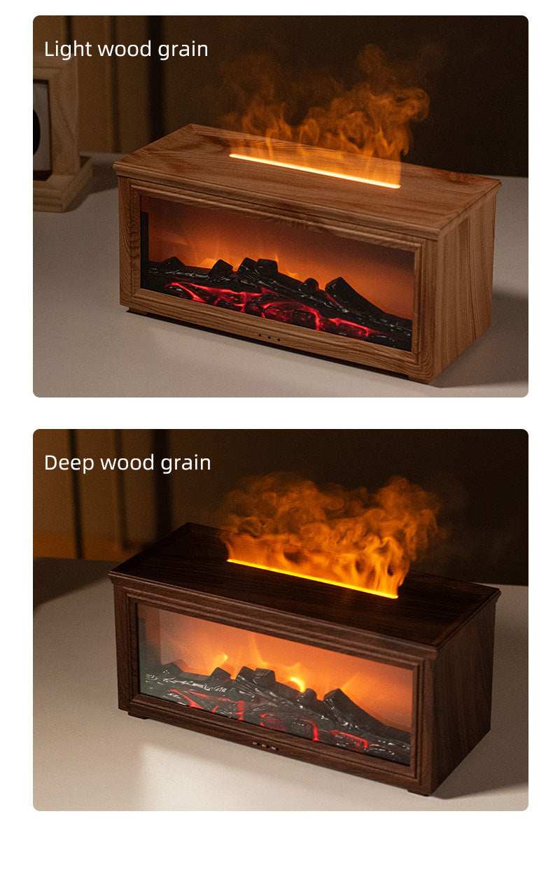 Fireplace Flame Effect Aroma Diffuser & Humidifier with 7-Colour Light, Timer & Remote Control(Light Wood V888-ELOSUNG35861