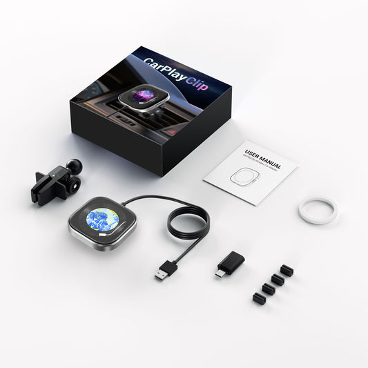 Wireless CarPlay Adapter with 1.6" Multi-Functional Screen, Car Diffuser & 360 Vent Clip(silver) V888-ELOSUNG35862