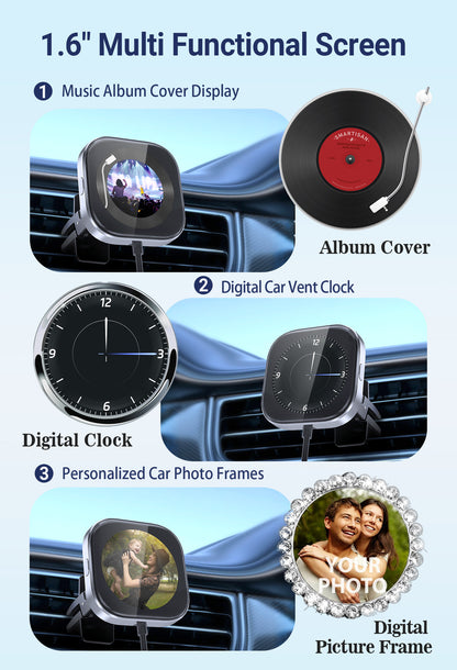 Wireless CarPlay Adapter with 1.6" Multi-Functional Screen, Car Diffuser & 360 Vent Clip(silver) V888-ELOSUNG35862