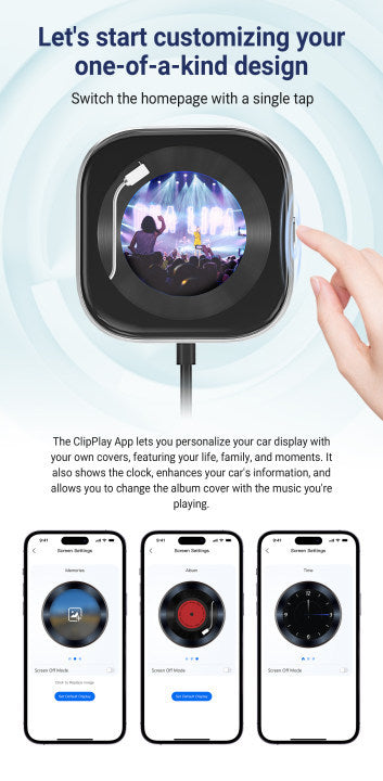 Wireless CarPlay Adapter with 1.6" Multi-Functional Screen, Car Diffuser & 360 Vent Clip(silver) V888-ELOSUNG35862