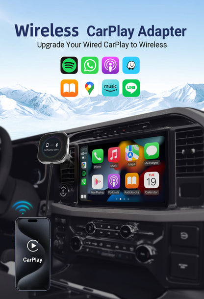 Wireless CarPlay Adapter with 1.6" Multi-Functional Screen, Car Diffuser & 360 Vent Clip(silver) V888-ELOSUNG35862