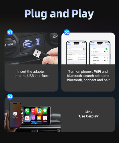 Wireless CarPlay Adapter with 1.6" Multi-Functional Screen, Car Diffuser & 360 Vent Clip(silver) V888-ELOSUNG35862