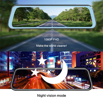 10-Inch Dual Lens Dash Cam Mirror - 1080P FHD Touch Screen Car DVR with Rear Camera, Night Vision & V888-ELOSUNG35863