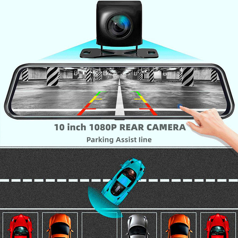 10-Inch Dual Lens Dash Cam Mirror - 1080P FHD Touch Screen Car DVR with Rear Camera, Night Vision & V888-ELOSUNG35863