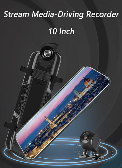 10-Inch Dual Lens Dash Cam Mirror - 1080P FHD Touch Screen Car DVR with Rear Camera, Night Vision & V888-ELOSUNG35863