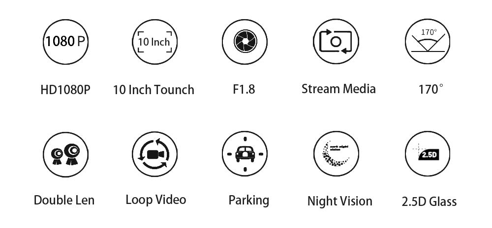 10-Inch Dual Lens Dash Cam Mirror - 1080P FHD Touch Screen Car DVR with Rear Camera, Night Vision & V888-ELOSUNG35863