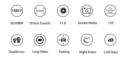 10-Inch Dual Lens Dash Cam Mirror - 1080P FHD Touch Screen Car DVR with Rear Camera, Night Vision & V888-ELOSUNG35863