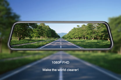 10-Inch Dual Lens Dash Cam Mirror - 1080P FHD Touch Screen Car DVR with Rear Camera, Night Vision & V888-ELOSUNG35863